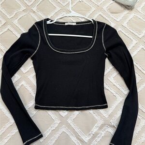 Fashion Nova Black Long Sleeve Top with Contrast Stitching